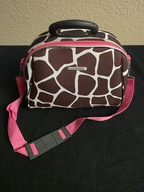Luca Vergani Giraffe Print Travel Train Case Vanity Makeup Bag w/ Strap